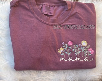 Embroidered Mama Floral Tee*Mothers Day Gifts*Gifts for her* Mama Tee* Comfort Colors*Embroidery*Floral