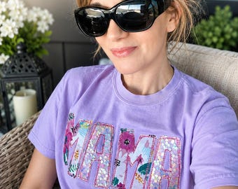 Mama Applique Shirt | Sequin Mama Tee | Comfort Colors Mama Shirt | Floral Patchwork Mama T-Shirt | Mother's Day Gift