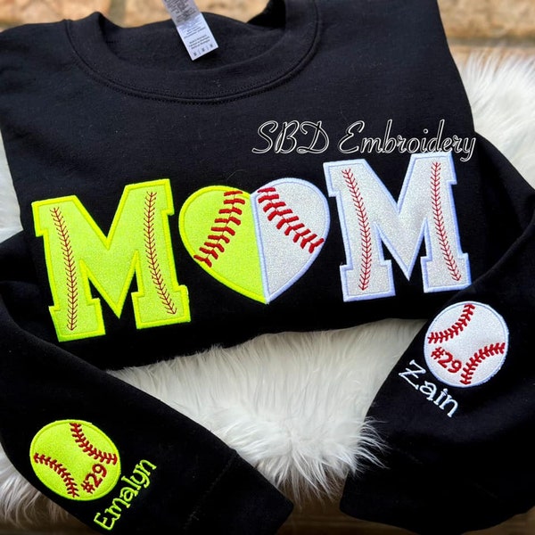 Softball/Baseball Mom, Softball Mom, Baseball Mom, Embroidered Sweatshirt, Crewneck, Gifts for mom, Sports crewneck, Applique, Emrboidered