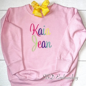 Personalized Crewneck Sweatshirt, Toddler Pullover, Rainbow Name Sweatshirt, Personalize it, Gifts for her, Embroidery