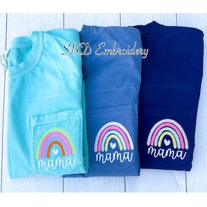 Rainbow Mama Comfort Color Tee, Short Sleeve, Rainbow, Mama, Mom to be shirt, Mama Shirt, Monogram, Monogrammed, Mothers Day shirt