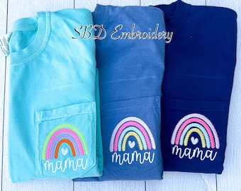 Rainbow Mama Comfort Color Tee, Short Sleeve, Rainbow, Mama, Mom to be shirt, Mama Shirt, Monogram, Monogrammed, Mothers Day shirt