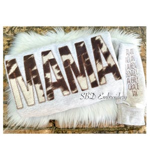 Embroidered Mama Cow Print Sweatshirt* Gifts for Her* Mama Sweatshirt* Mama Crewneck* Appliquéd Sweatshirt* Cow Prints* Christmas Gifts