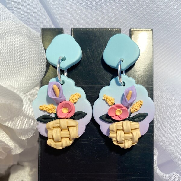 Flower Basket Earrings Etsy