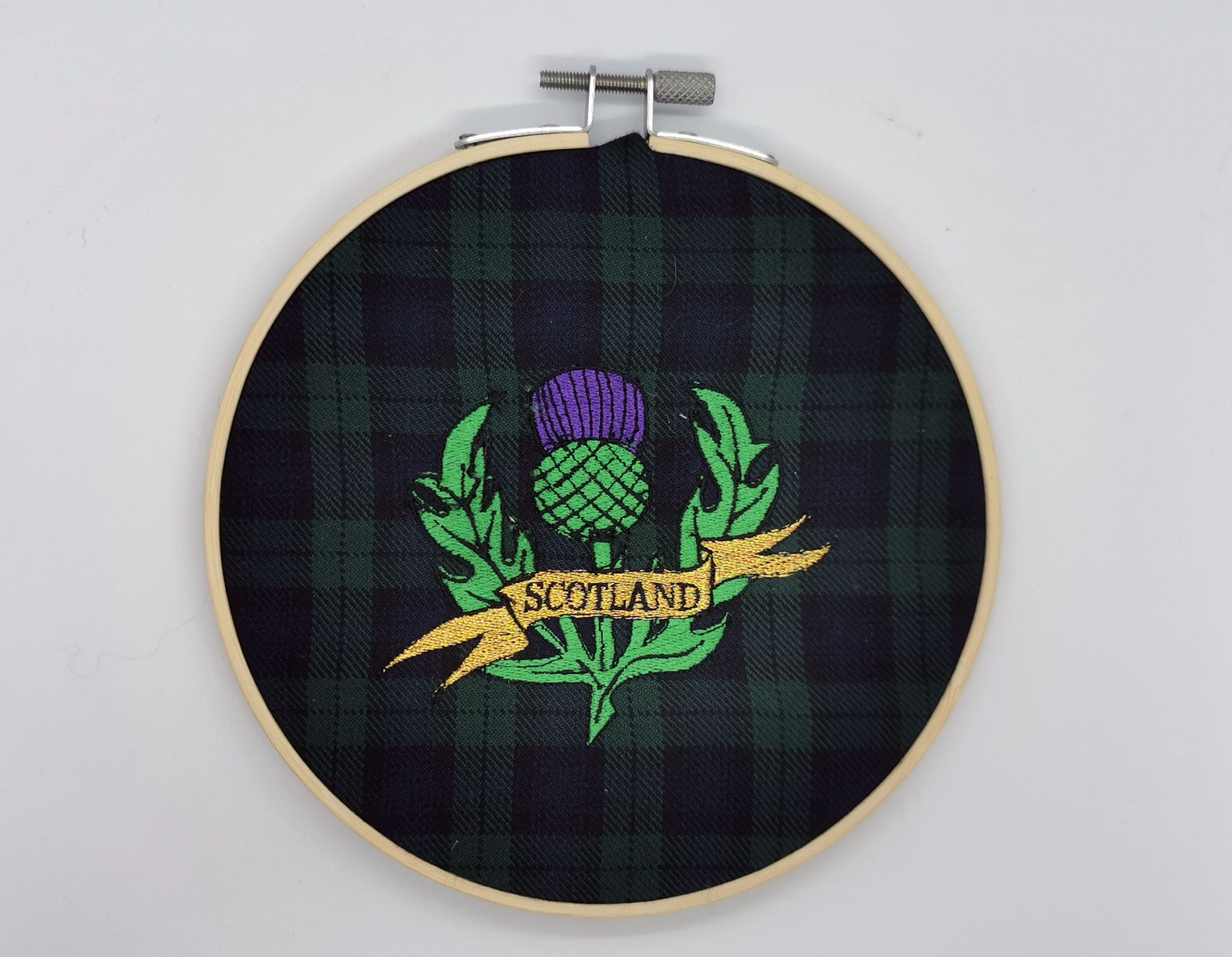 Scottish thistle on tartan embroidery wallhanging Scotland Etsy