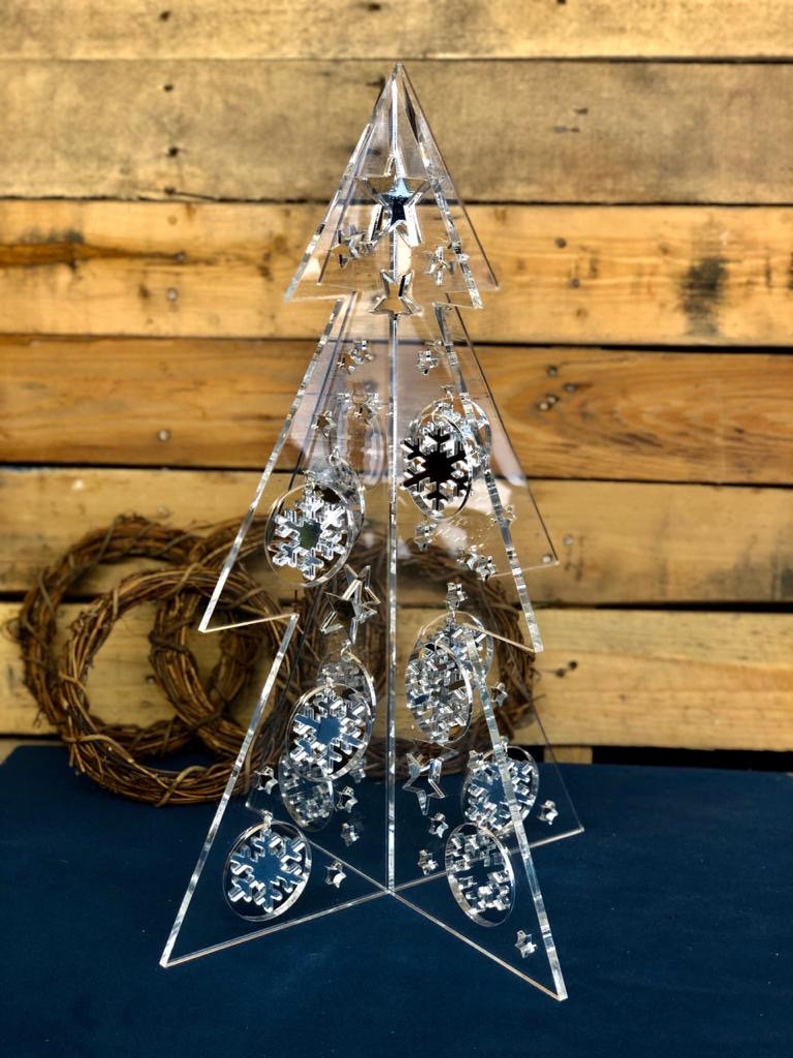 Acrylic Christmas TREE with 12 Mirror acrylic Snowflake Etsy