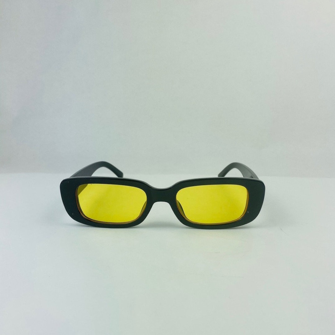 Rectangle Yellow Lens Black Frame Sunglasses - Etsy