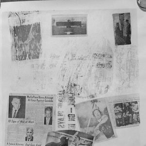 May include: A black and white collage of newspaper clippings with headlines such as "Mafia Panel Bares Attempt At Coup Against Gambino", "10 Signs of Mob at Work", and "Yalta Conference 25 Years Ago Seems".