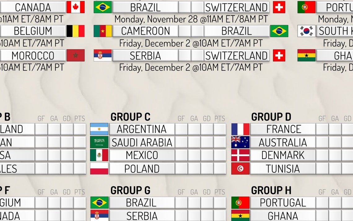 Printable Qatar 2022 World Cup Wall Chart Calendar Bracket and Etsy