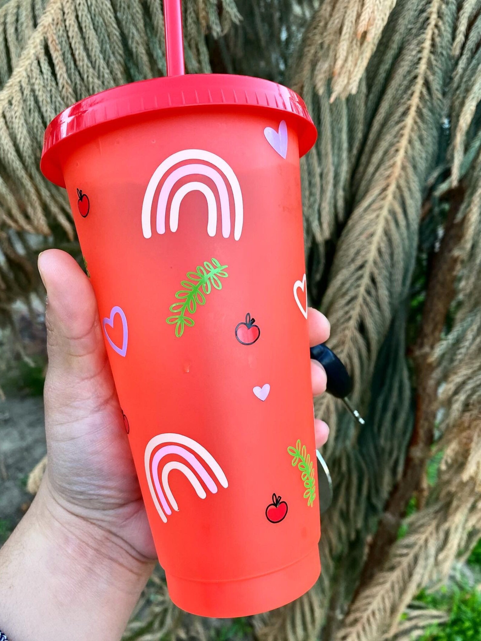 Teacher Cup Cute Rainbow and Heart Cup Custom Reusable Cup Etsy