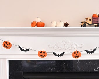 Pumpkin and Bat Garland, Wooden Garland, Halloween Banner