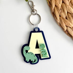 Custom Dinosaur Keychain, Initial Acrylic Keychain, Personalized acrylic bag tag, Backpack Name Tag, Monogram Tag
