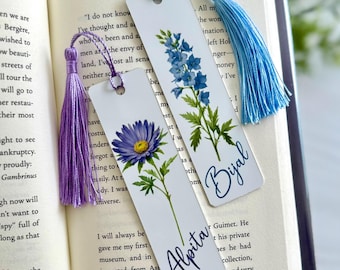 Personalized Birth Flower Bookmark, Custom Name Floral Bookmark