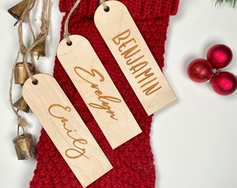 Christmas Stocking Tags, Engraved wooden stocking tags, Personalized Stocking tags