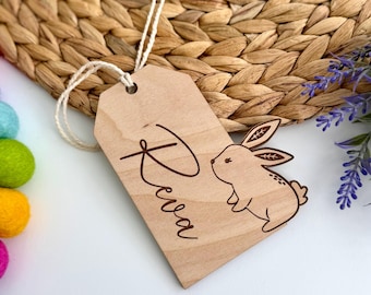 Easter Bunny Basket Tag, Personalized Wooden Name Tag, Personalized Cute Bunny Tag, Wooden Engraved Tag, Easter Name Tag