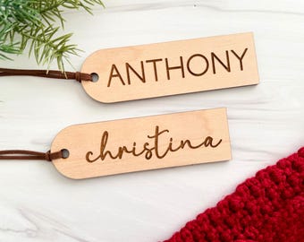 Personalized Stocking Tag for Christmas, Wooden Engraved Gift Tags