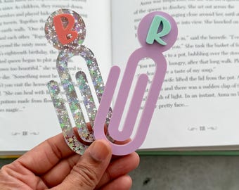 Acrylic Jumbo Paperclip Bookmark with Initial – Monogram Planner Clip, Teacher Gift