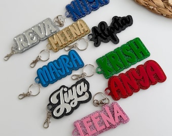 Glitter Name Keychain, Backpack Tag, water bottle name tag, Custom acrylic keychain, personalized acrylic name tag, diaper bag tag