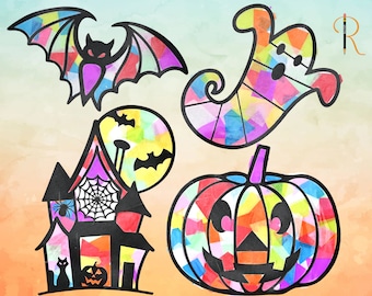 Halloween Suncatcher Kit, Kids Craft kit, Stained Glass Suncatcher, Gifts for kids