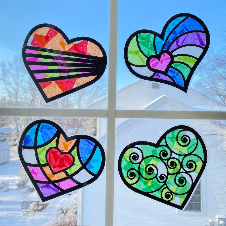 Hearts Suncatcher Kit Valentine Crafts Kids Craft Kit Etsy