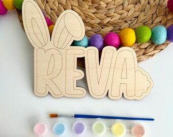 Personalized Easter Name Sign Paint Kit, Kids Craft Activity, Birch Plywood Easter Decor