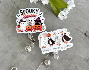 Porte-badge rétractable fantôme mignon pour Halloween, idéal pour les infirmières et les enseignants. Clip pour badge oie effrayante.