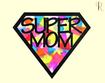 Super Mom Suncatcher Kit, Mother's Day Gift, Kids Craft kit, Stained Glass Suncatcher, Gifts for Kids