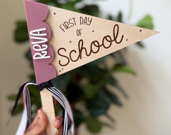 Custom First and Last Day of School Pennant Flag, Back to School Photo Prop, Personalized Interchangeable Sign for First/Last Day of School