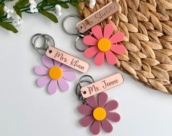 Personalized Flower Name Keychain, Custom Acrylic Keychain, Name tag, Diaper Bag Tag, Gift for Teacher