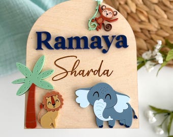 Baby Name Announcement Sign - Jungle animals theme, Newborn arrival sign for Hospital, Photo Prop for baby