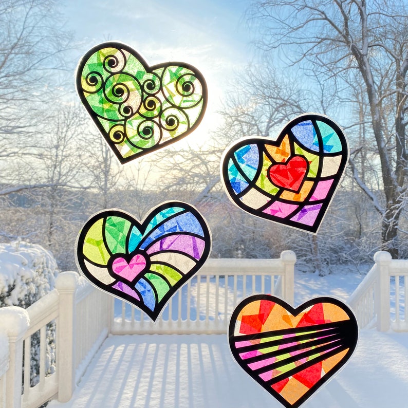 Hearts Suncatcher Kit Valentine Crafts Kids Craft Kit Etsy