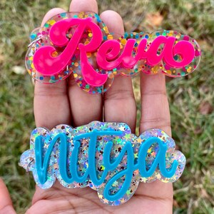 Personalized Glitter Acrylic Keychain, Backpack Tag, 3D name tag, Custom name tag, personalized acrylic name tag, diaper bag tag, image 2
