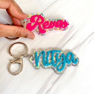 Personalized Glitter Acrylic Keychain, Backpack Tag, 3D name tag, Custom name tag, personalized acrylic name tag, diaper bag tag, image 3