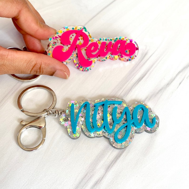 Personalized Glitter Acrylic Keychain, Backpack Tag, 3D name tag, Custom name tag, personalized acrylic name tag, diaper bag tag, image 3