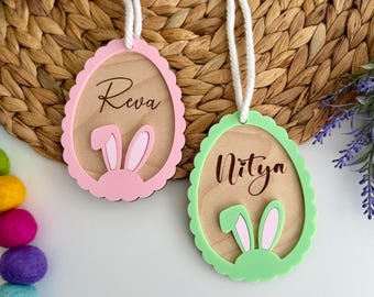 Easter Bunny Basket Tag, Personalized Name Tag, Personalized Bunny Egg Tag, Wooden Engraved Tag, Easter Name Tag