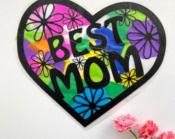 Best Mom Suncatcher Kit, Mother's Day Gift, Kids Craft kit, Stained Glass Suncatcher, Gifts for Kids