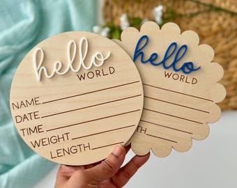 Baby Name Announcement Sign, Hello World Birth Stat Sign, Newborn arrival sign for Hospital, Photo Prop for baby