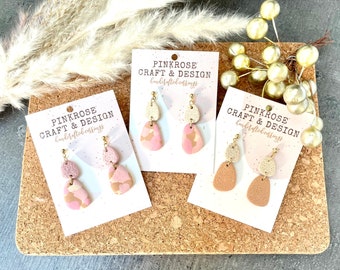 Polymer clay earrings/Pastel marbled/textured drop organic earrings
