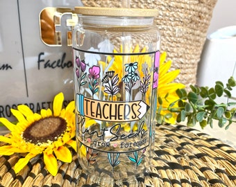 Glass tumbler with bamboo lid 16oz ‘Teacher gift’