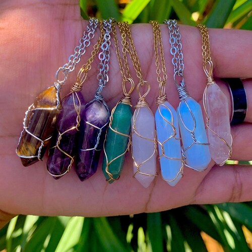 Crystal Necklace Wire Wrapped Crystal Necklace Healing Etsy
