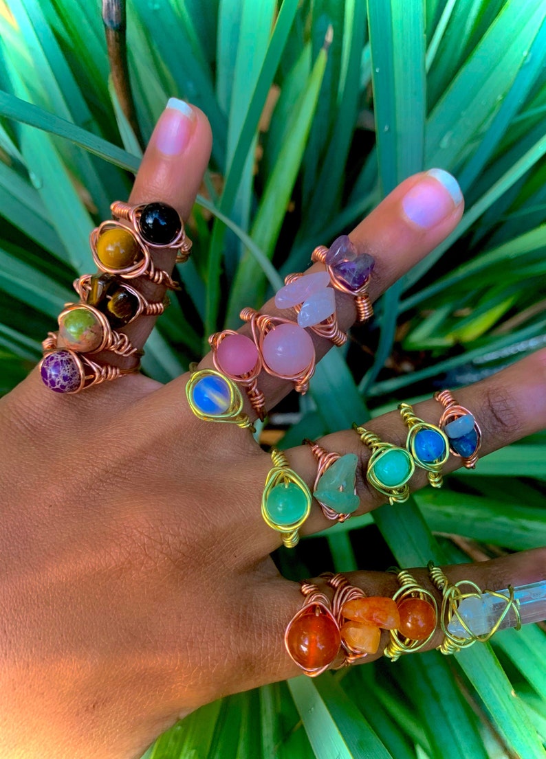 Copper Wire Wrapped Healing Crystal Rings Etsy Canada