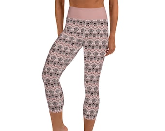 Dusty Rose Geometric Print Yoga Capri Leggings