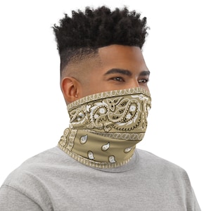 Beige Paisley Bandana Neck Gaiter - Face Covering for Men with Beards