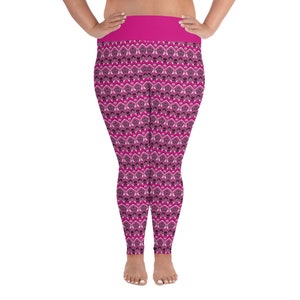 Fuscia Geometric Print Full Figured Leggings - pants for plus size women