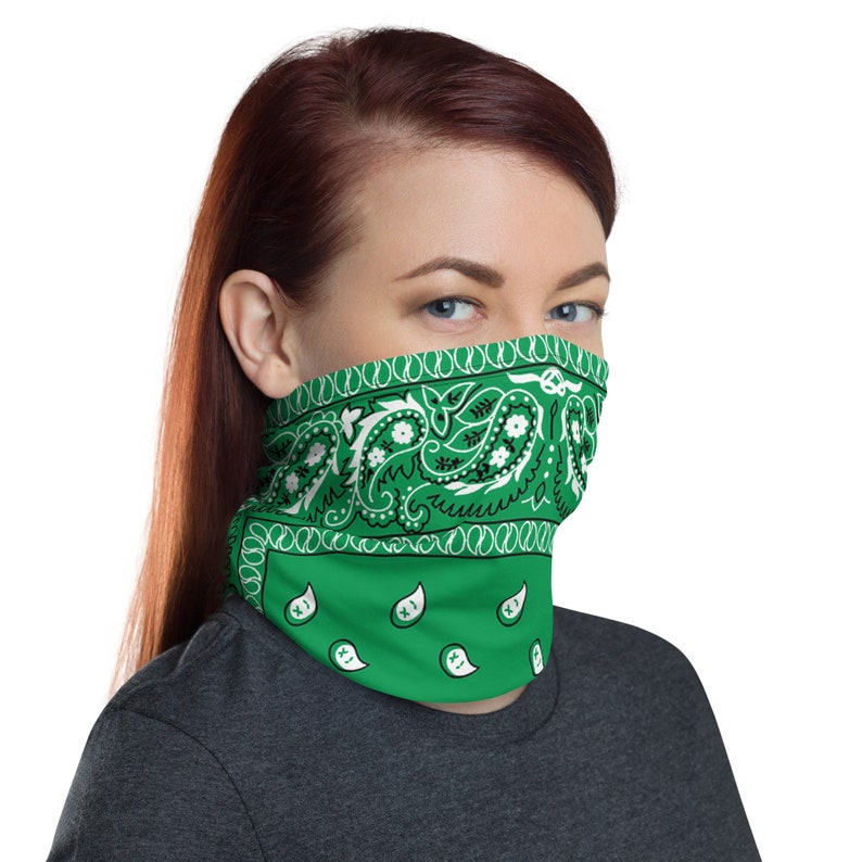 Green Paisley Neck Gaiter Bandana Face Covering for Riding or Running image 3