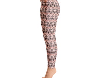 Coral Colored Geometric Print Leggings - Soft and Thick Yoga Pants