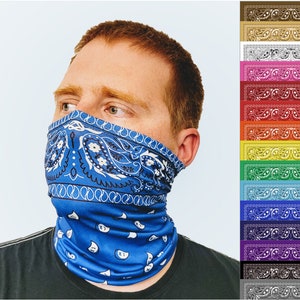 Sky Blue Paisley Neck Gaiter Face Mask that covers beards image 6