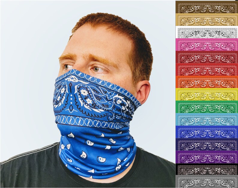 Sky Blue Paisley Neck Gaiter Face Mask that covers beards image 6