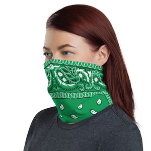 Green Paisley Neck Gaiter Bandana Face Covering for Riding or Running image 2