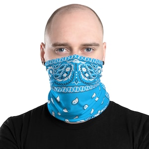 Sky Blue Paisley Neck Gaiter - Face Mask that covers beards